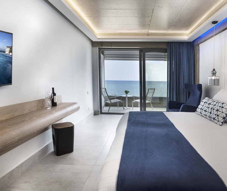 Cretan Blue Beach Hotel bedroom with sea view balcony