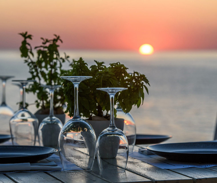 Cretan Blue Beach Hotel dinner by the sea at the sunset